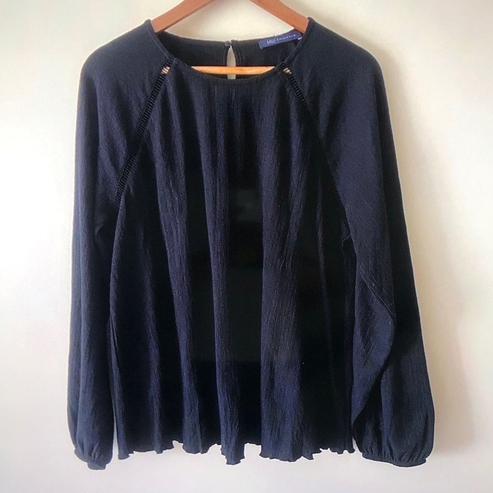 Marks & Spencer Navy Textured Long-Sleeve Peasant Top